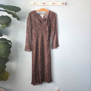 Talbots vintage silk collar tie midi dress Lined